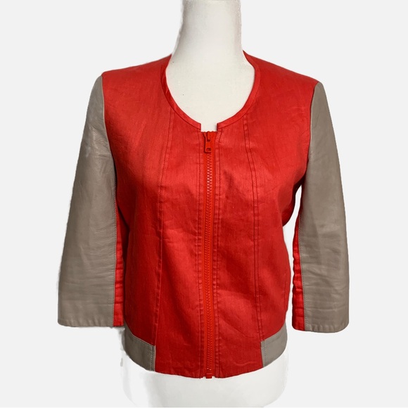 HELMUT LANG Red Linen Twill Bomber Jacket Sz S - Picture 3 of 8